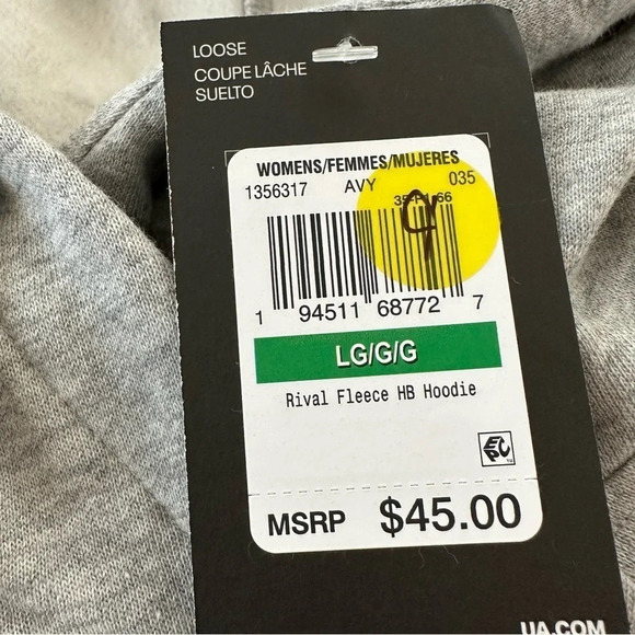 NWT Under Armour Womens Large Rival Fleece HB Hoodie Sweatshirt Gray Loose Fit L - Picture 3 of 5